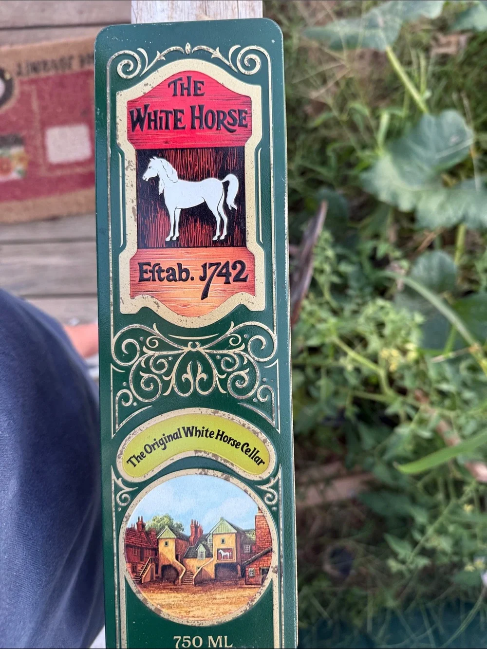 Decorative Village Scene Rectangular Tin Box in Green